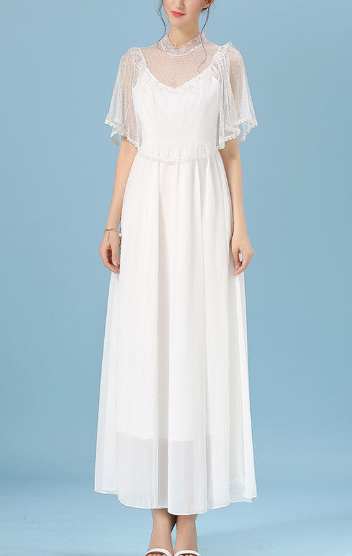 Women Fairy Style Long Thin Dress White