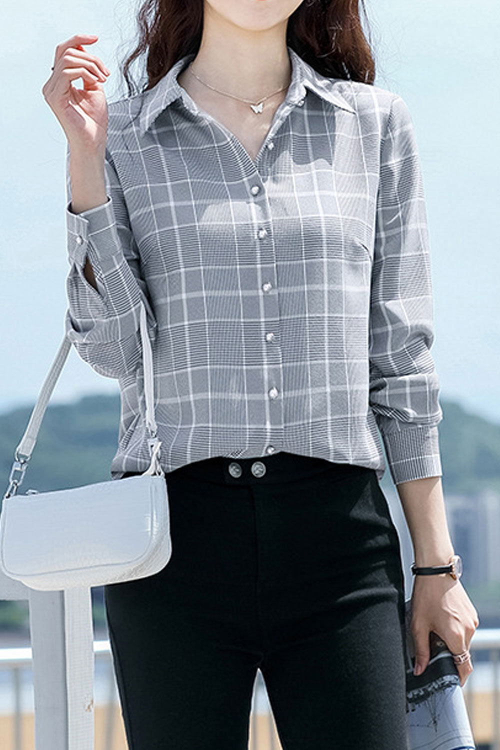 Women Summer Plaid Pattern Loose Fit Casual Shirt