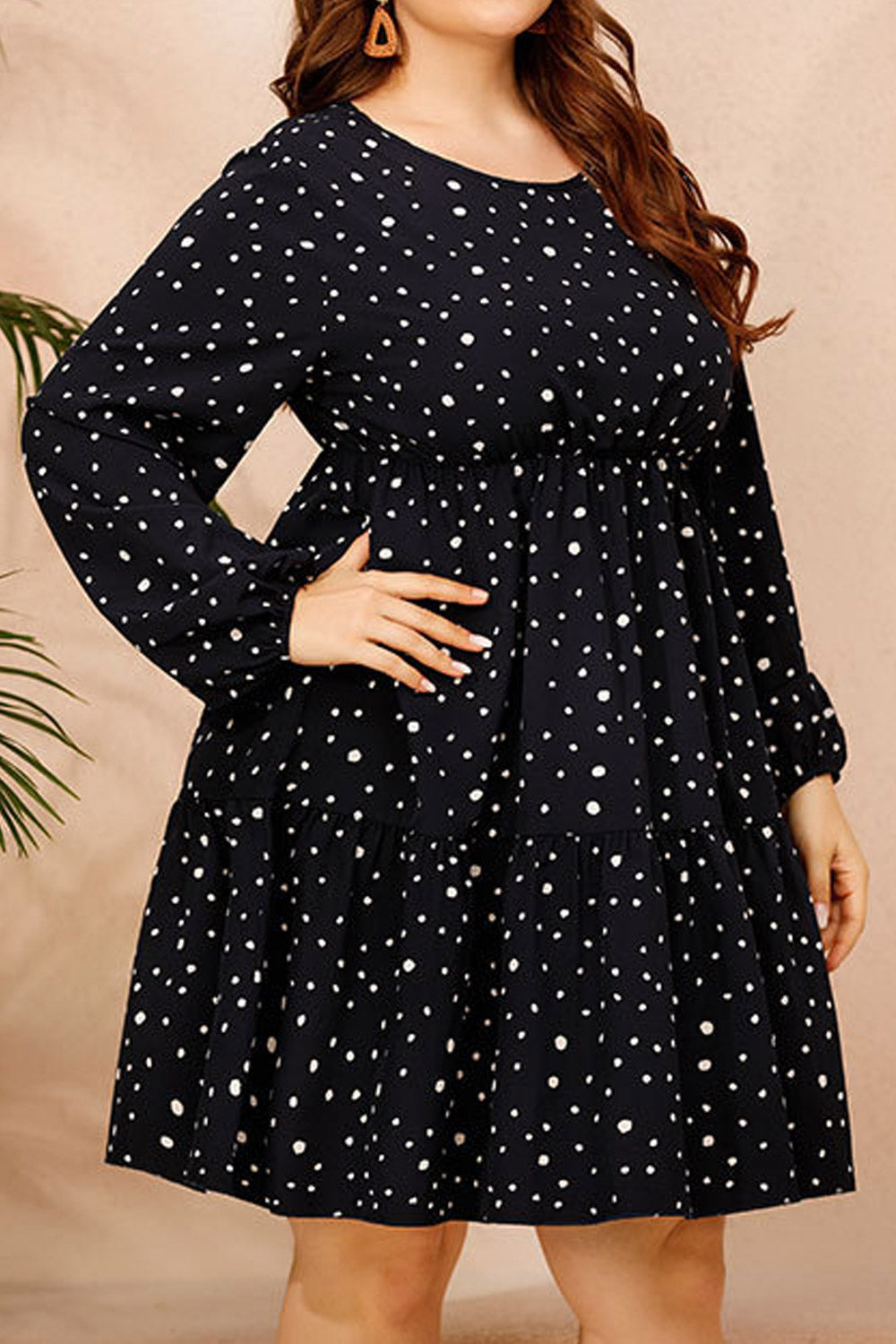 Women Plus Long Sleeve Chiffon Elastic High Waist Elegant Party Dress
