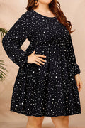 Women Plus Long Sleeve Chiffon Elastic High Waist Elegant Party Dress