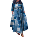 Autumn/Winter Elegant Tie-Waist African Print Long Dress – Plus Size Fashionable Foreign Trade Maxi Dress