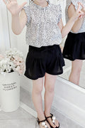Kids Girls Magnificent Polka Dot Printed Top Solid Colored Short Two Piece Ooutfit