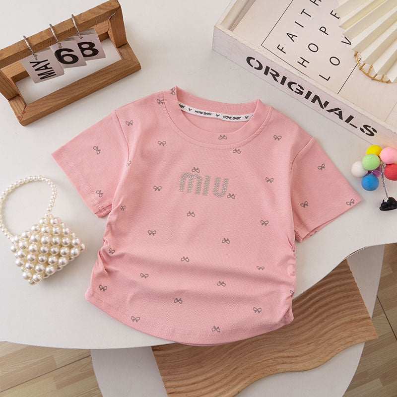 Girls Summer Short-Sleeved T-Shirt – Baby Bow Ice Silk Soft Lightweight Top - RAC26JP5466BATT