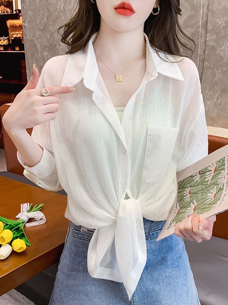Women's Thin Ice Silk Polo Shirt - Breathable Sun-Proof Summer Top
