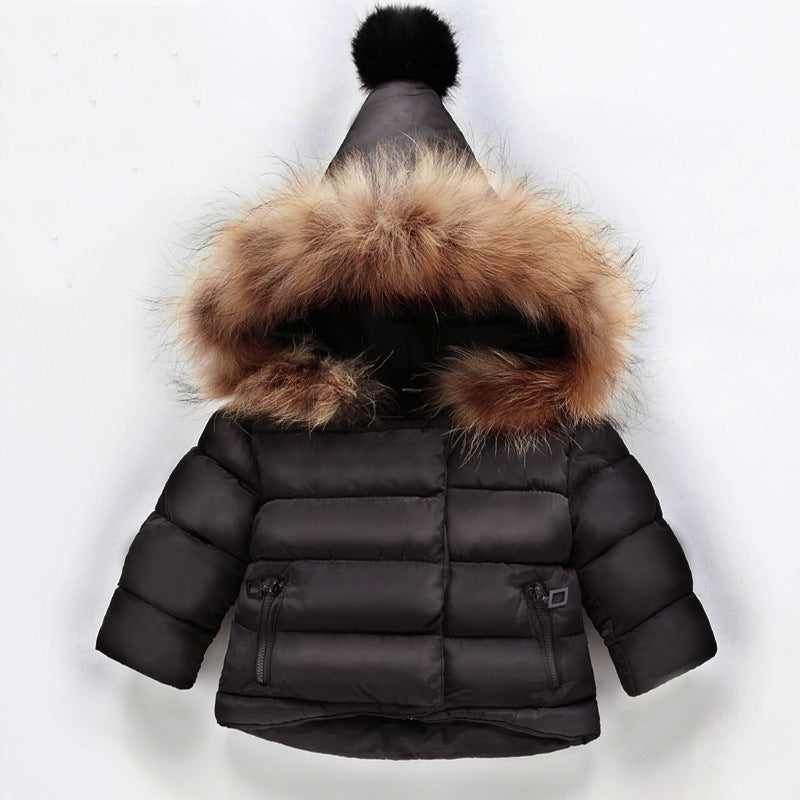 Baby Girl & Boy Winter Cotton-Padded Coat – Thick Fur Collar, Warm Hooded Jacket for 2-Year-Old Toddlers - RAC25JP3297BATOW