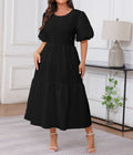 Plus Size Women's Crewneck Fold Layered Bohemian Style Midi Dress Casual Comfortable Everyday Wear