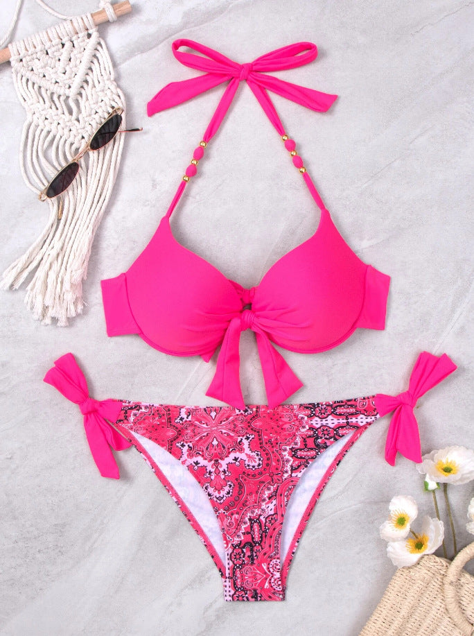 New Style Push-Up Big Bust Tie-Up Bikini - Ethnic Retro Two-Piece Swimsuit