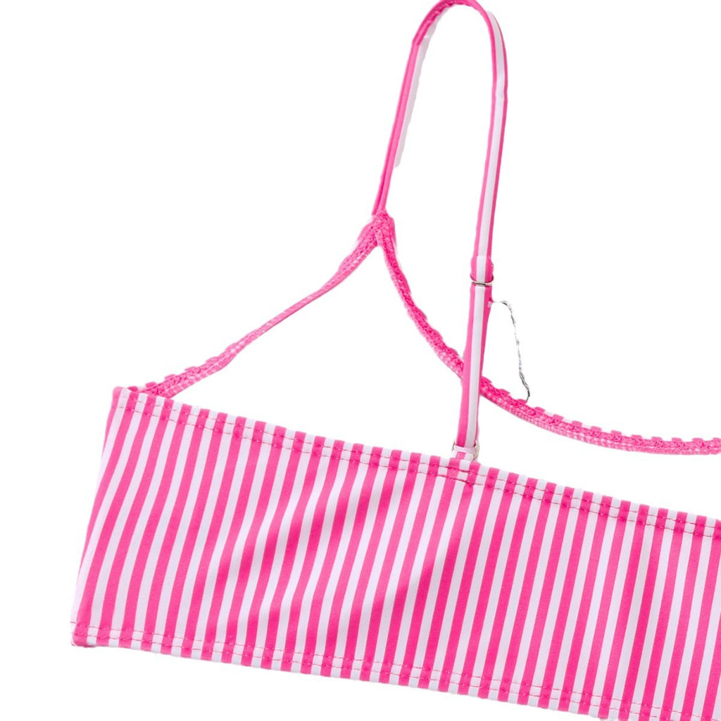New Striped Shoulder Strap High Waist Open Back Bikini Split Swimsuit for Women