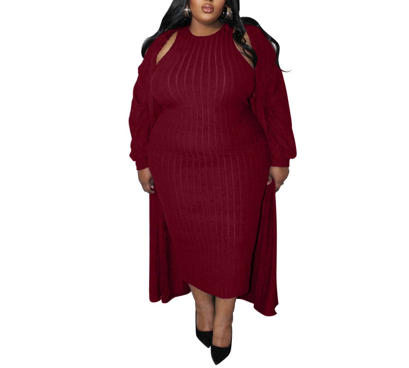 Plus-Size Women’s Autumn Casual Two-Piece Set — Long Sleeve Jacket & Matching Pants / Skirt