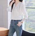 Women's Spring & Autumn Apricot V-Neck Long Sleeve Top