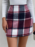 Women's Autumn & Winter Plaid Mini Skirt – Casual High Waist Straight Fit Short Skirt for Everyday Wear