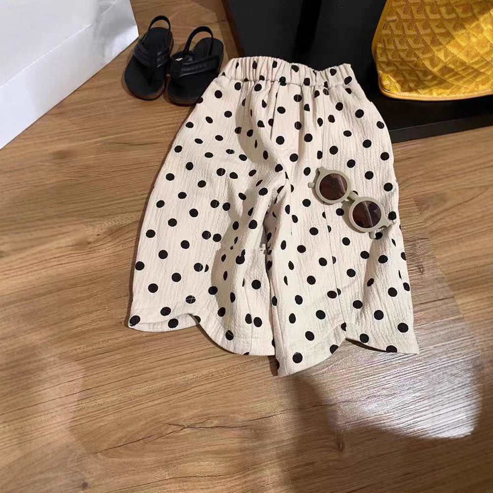 Girls’ Summer Polka Dot Cropped Wide-Leg Pants - RAC26JP5431BATB
