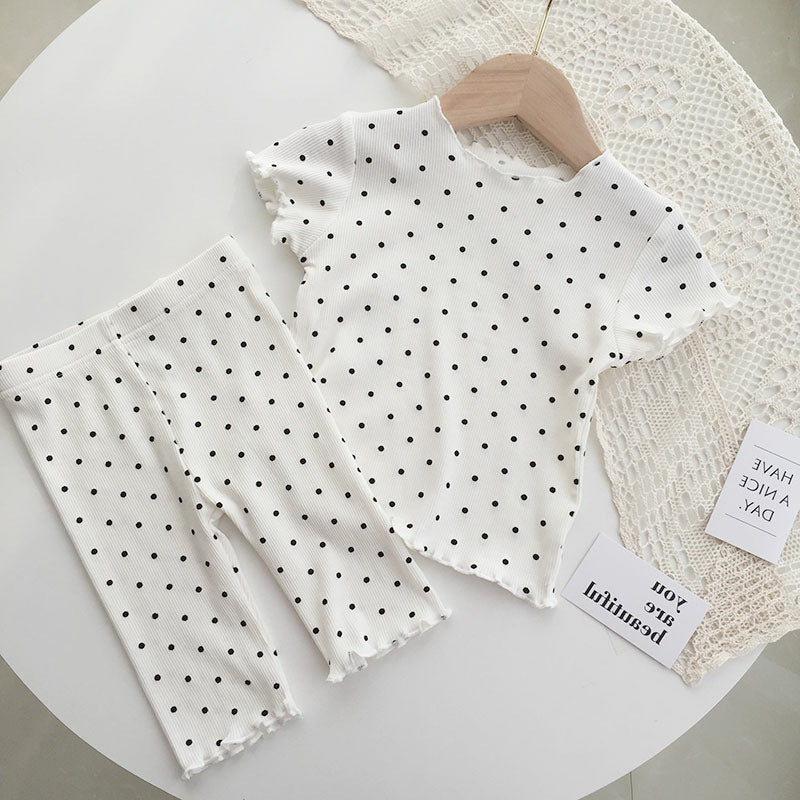 Summer Girls’ Long Wear Pajama Set – Polka Dot Ruffle Design Cute Sleepwear - RAC26JP5387BATS