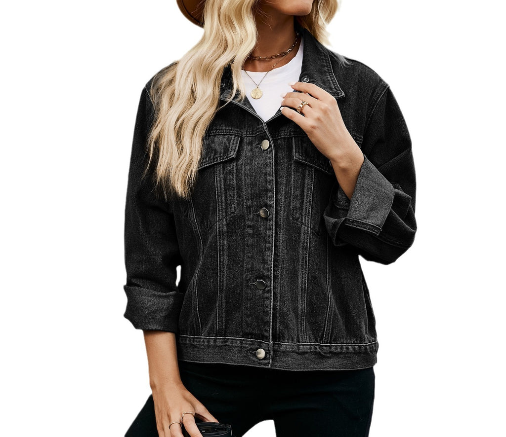 Women’s Slim-Fit Washed Short-Sleeve Denim Jacket