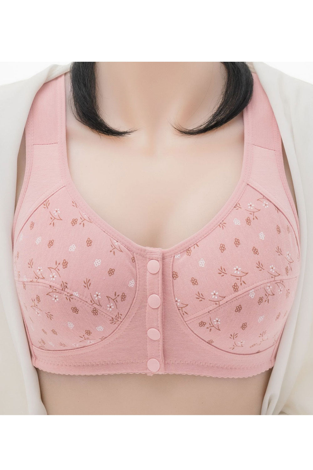 Women Plus Print Front Button Underwear Vest Type Middle-aged and Elderly Bra