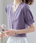 Women's White Lace Shirt - Short-Sleeved Lightweight Summer Top