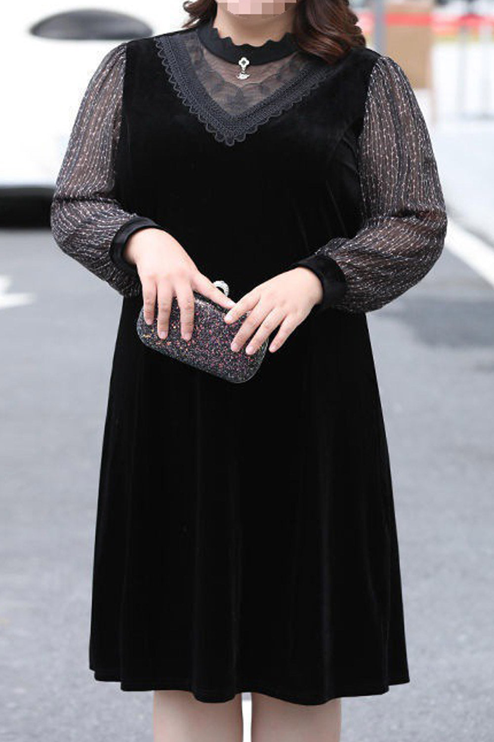 Women Plus Round Neck Long Sleeve Elegant Fashion Dress