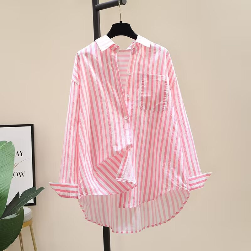 Women's Printed Striped Shirt - Spring New Style, Loose-Fit Fashion Cardigan Long-Sleeve Top