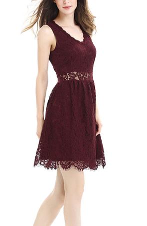 Women vV-Neck Lace-Up Pleated Skirt Dress