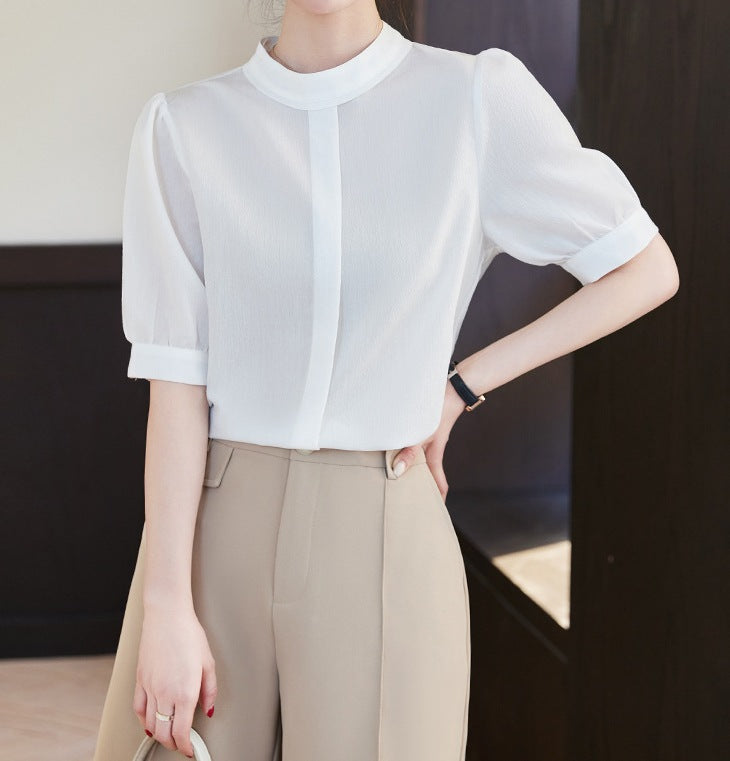 Round Neck Elegant Women's Shirt - Summer Short-Sleeved Breathable Everyday Top