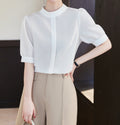 Round Neck Elegant Women's Shirt - Summer Short-Sleeved Breathable Everyday Top