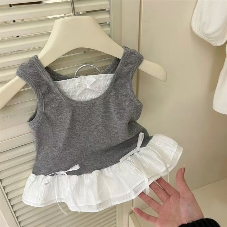Summer Baby Girls’ Two-Piece Lace Vest Sling Top and Bud Shorts Set - RAC26JP5398BATS