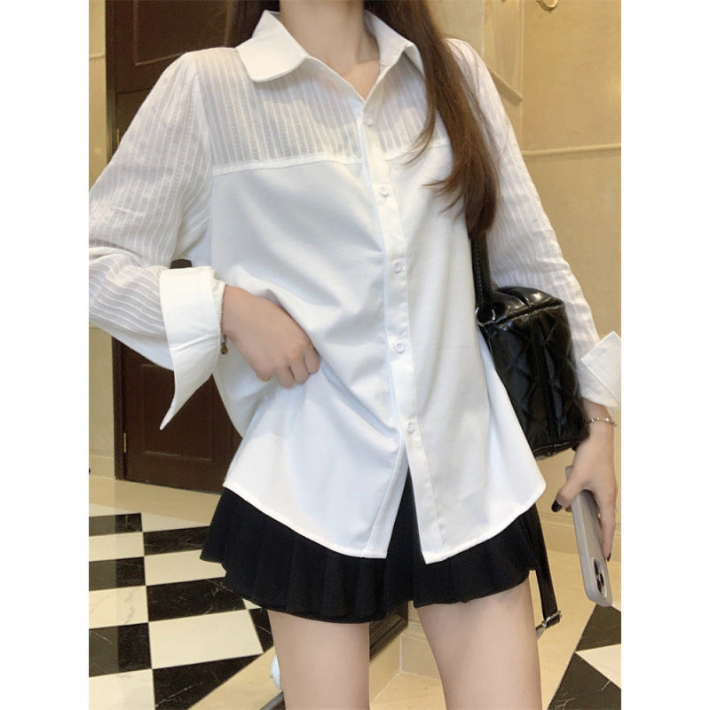 Women's Elegant White Button-Down Blouse – Spring & Autumn Lightweight Long Sleeve Office Casual Shirt