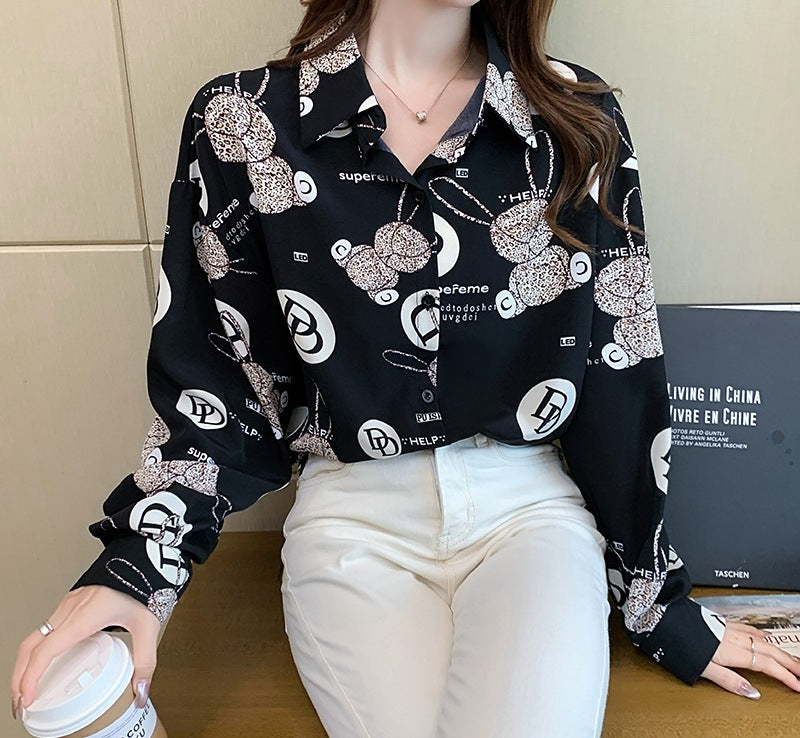 Women's Relaxed-Fit Printed Shirt - Real Shot Casual Long-Sleeve Top