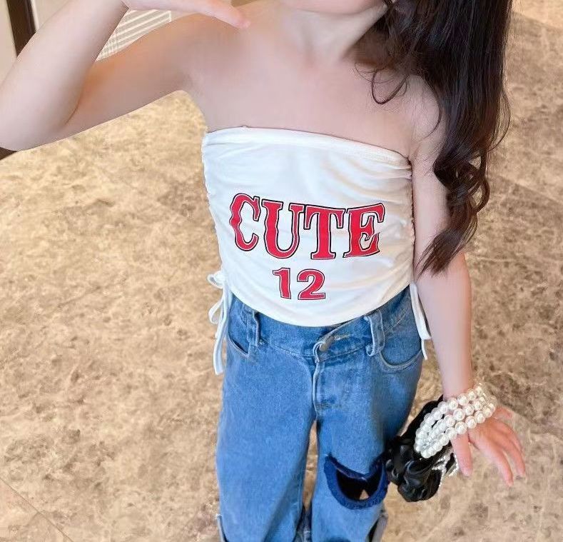 Girls’ Summer Vest – Baby Strapless Letter Print Tube Top Casual Style - RAC26JP5495BATT