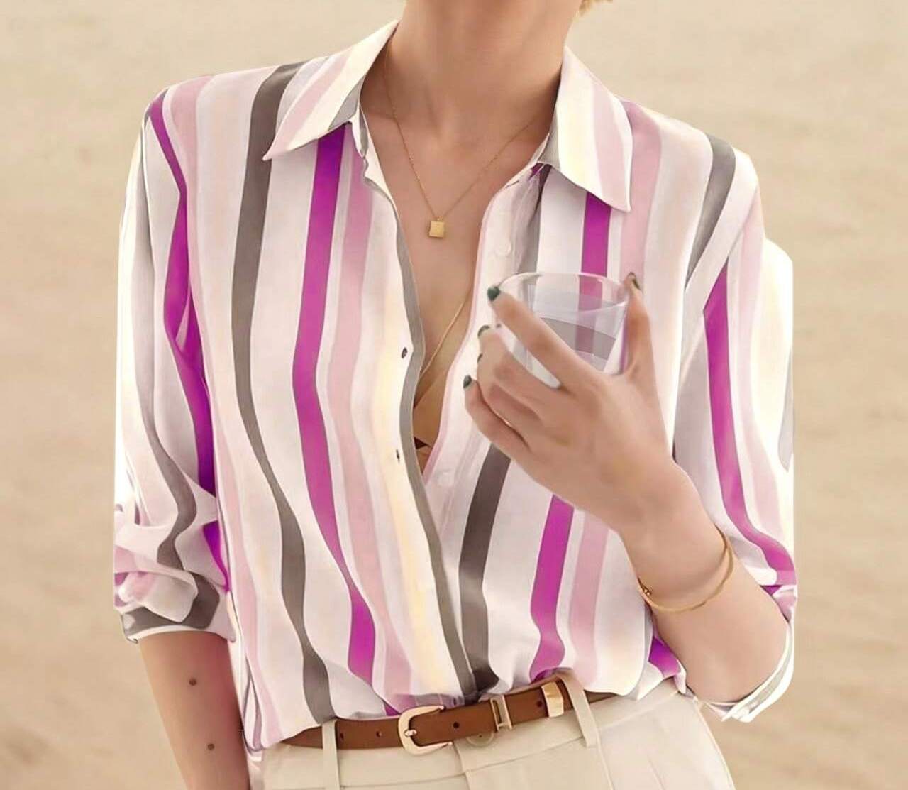 Women's Summer Loose Casual Striped Long-Sleeve Shirt