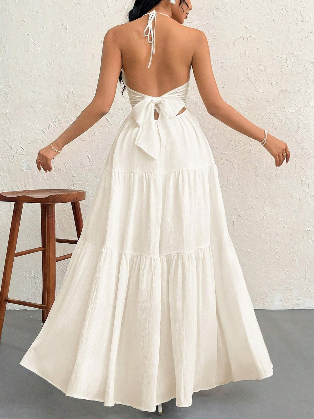 Women's Bohemian White Neck Summer Dress Casual Lightweight Vacation Midi Dress