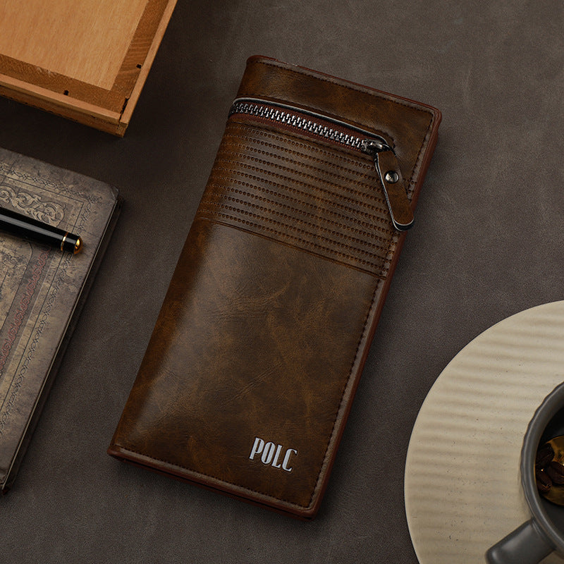 Men’s Long Bifold Wallet – Multi-Card Three-in-One Design, Retro Style, Multi-Functional Coin Purse