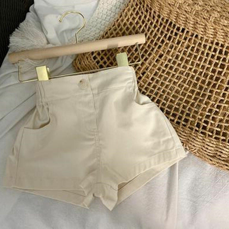 Summer Girls’ Solid Color Casual High-Waisted Shorts - RAC26JP5422BATB