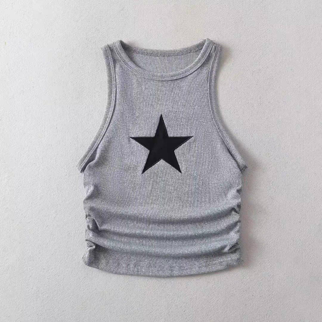 Girls’ Summer Vest – Baby Star Print Pleated Short Top Street Dance Style - RAC26JP5494BATT