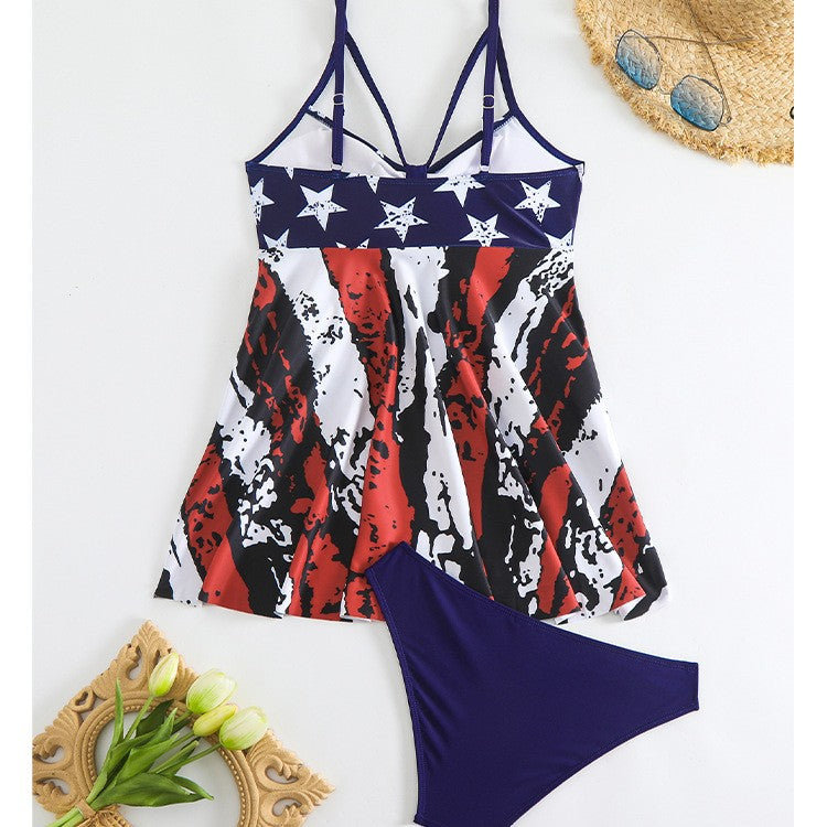New Printed Flag Bikini Set with Gathered Details