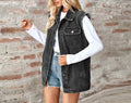 Women's Washed Denim Loose Fit Vest - Casual Sleeveless Waistcoat Cardigan Top