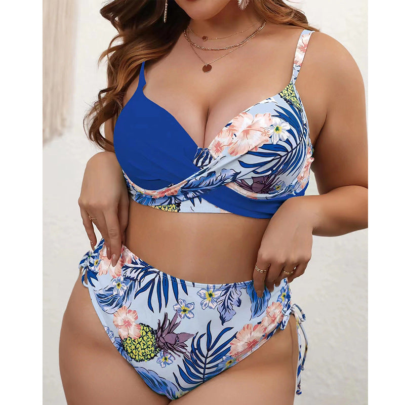 Women's Plus Size Split Bikini Digital Fresh Print Hard Cup Two-Piece Swimsuit