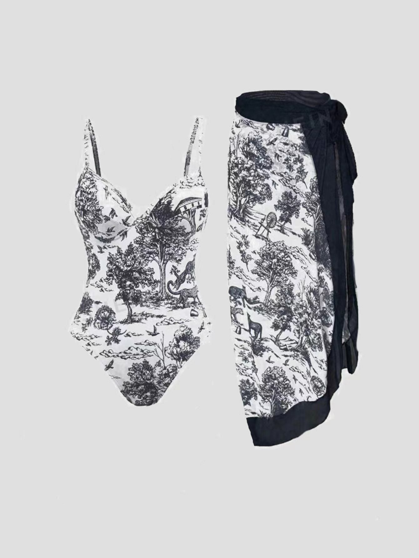 One-Piece Swimsuit Set for Women - Tight-Fit Slimming Long Cover Dress, Sun-Protective Two-Piece Swimwear