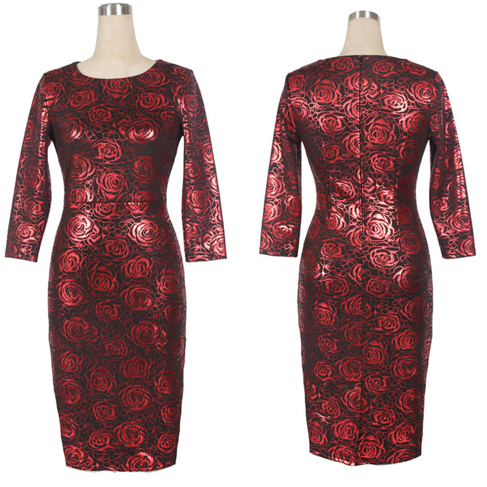 Round Neck Floral Pencil Dress