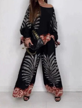Long Sleeve Printed Women's Two-Piece Casual Set