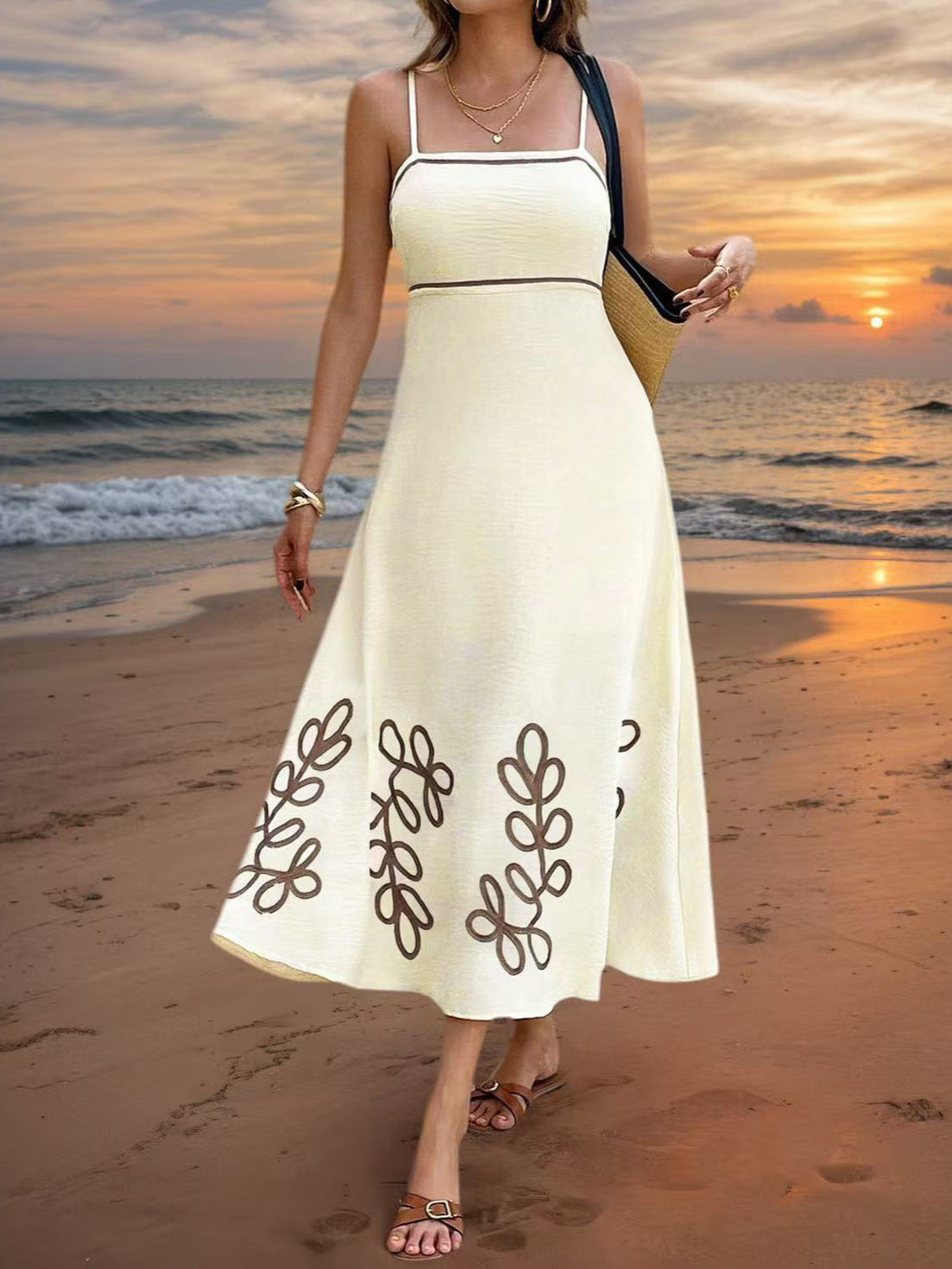 Women's Beach Vacation Spaghetti Strap Maxi Dress – Vintage Inspired Casual Summer Long Dress