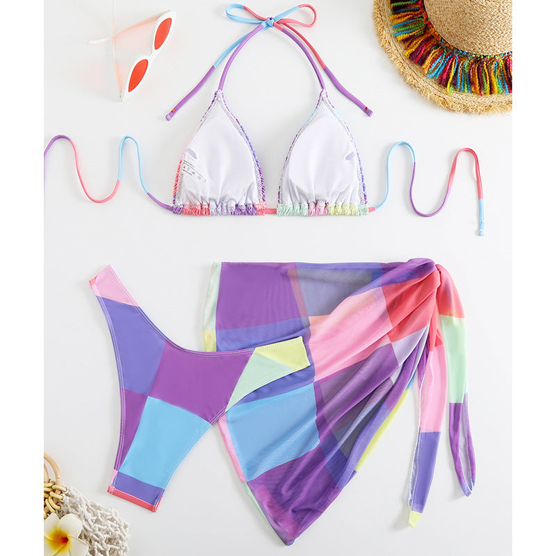 New Three-Piece Women's Swimwear Set - Bikini with Mesh Blouse and Split Design
