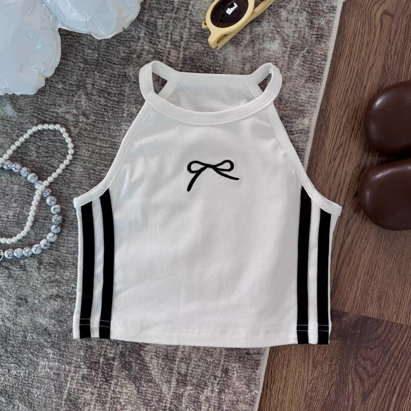Girls Summer Striped Bow Halterneck Vest – Baby & Toddler Suspender Short Top - RAC26JP5468BATT