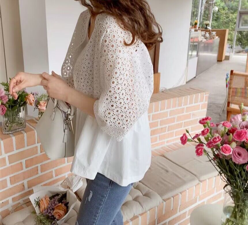 Women's Loose Lace Cotton Linen Cardigan Shirt – Lightweight Sun Protection Airy Jacket