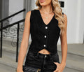 Women's Washed Slim Fit Denim Vest - Sleeveless Button-Down Waistcoat Top