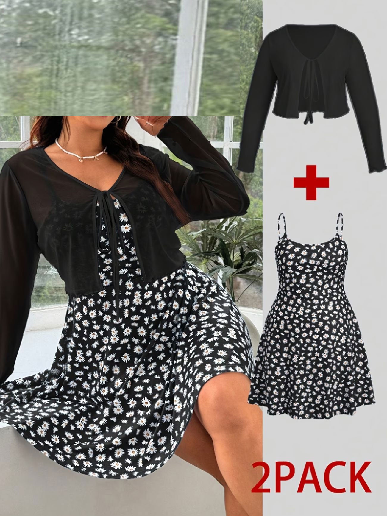 Women's Summer French Style Daisy Print Two-Piece Dress Set with Coordinating Top and Midi Skirt, Casual Vacation Outfit