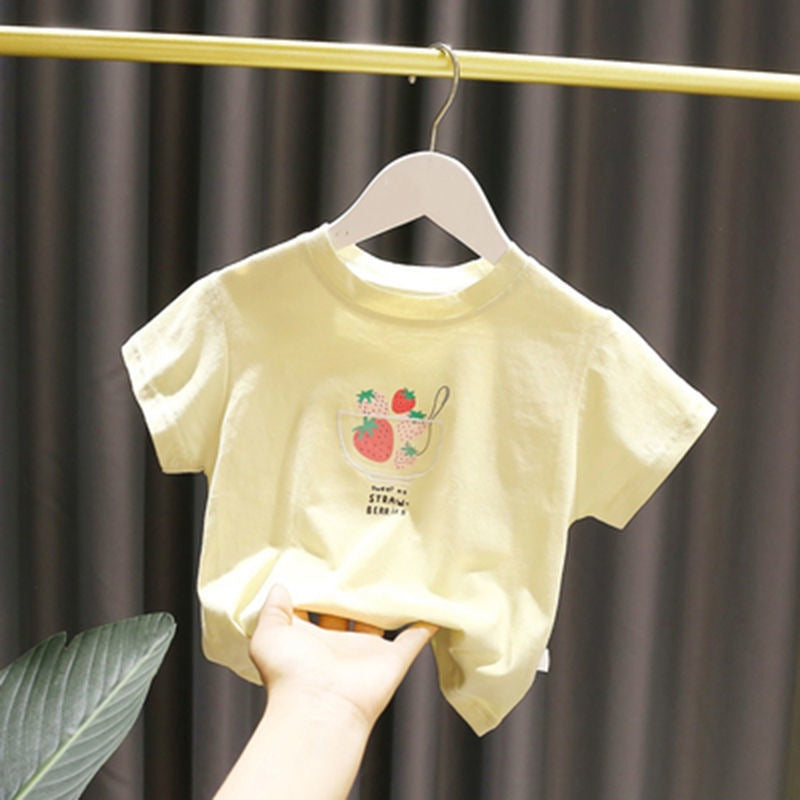 Girls' Summer Strawberry Letter Short-Sleeved T-Shirt - RAC26JP5514BATT