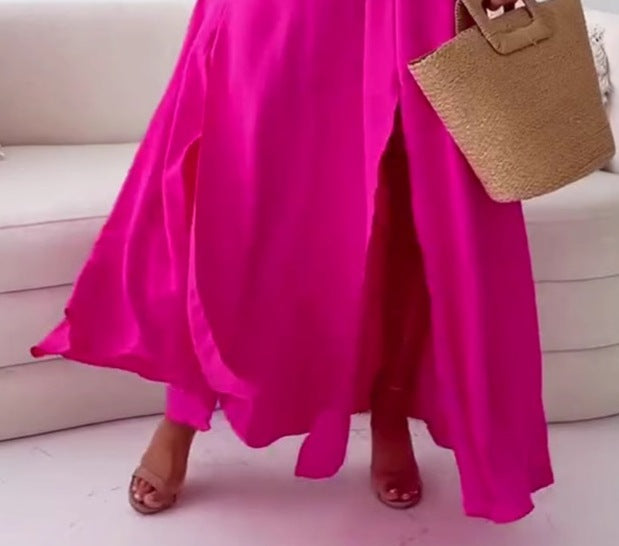 Women's Off-Shoulder V-Neck Waist A-Line Hem Dress