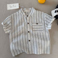 Boys and Girls Summer Striped Collar White Short-Sleeved Shirt - RAC26JP5475BATT