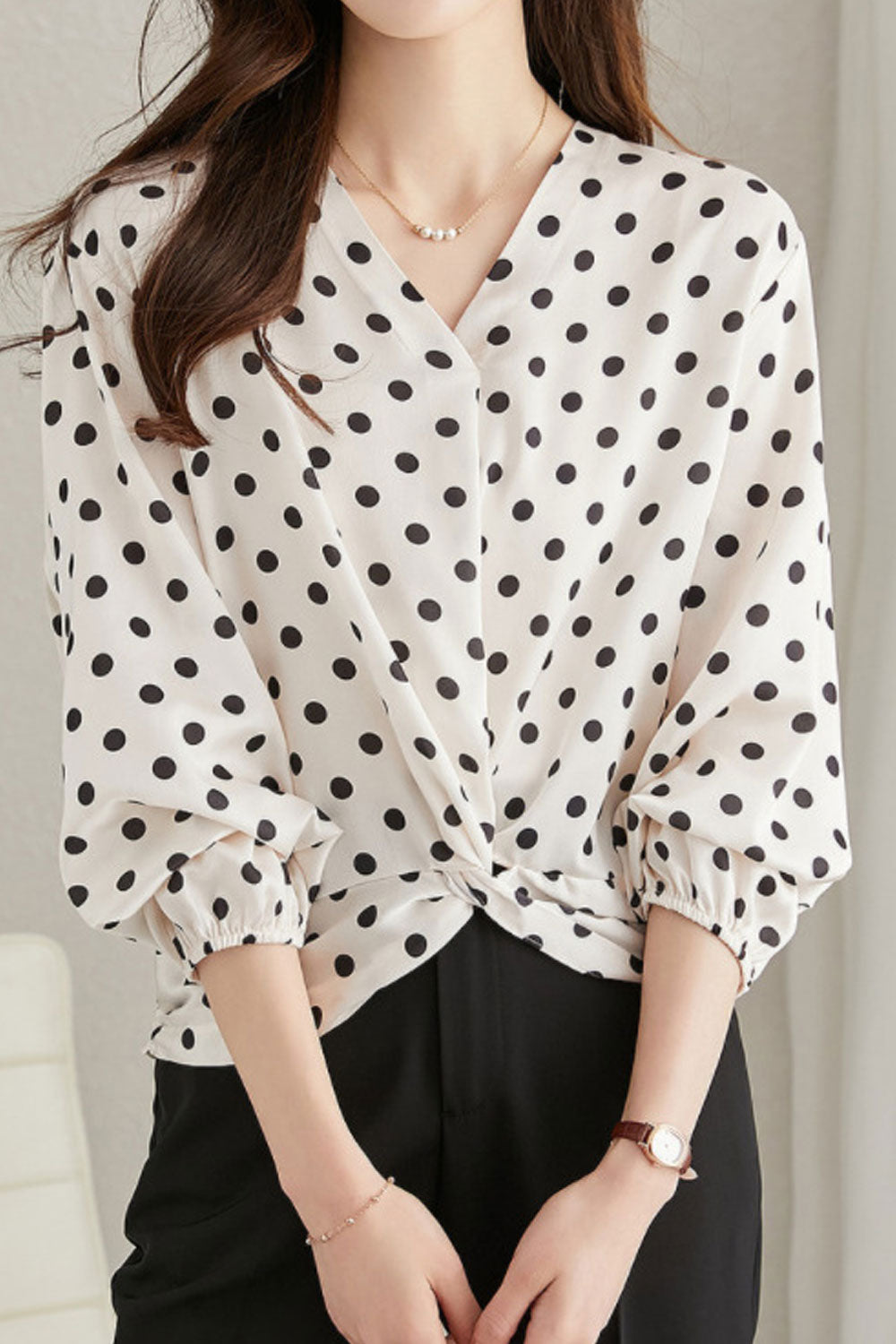 Women's V-Neck Polka Dot Print Summer Elegant Top